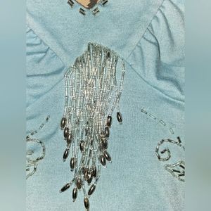 Women's Lulumari baby blue halter top with beading, size small